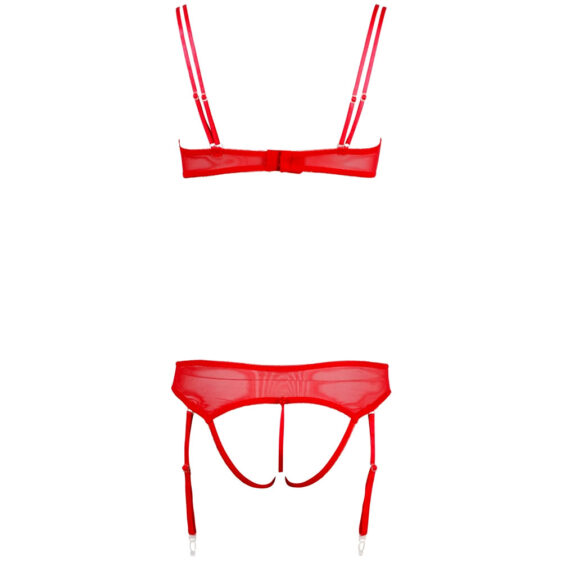 Rød Stripper BH med Trusser og Strømpeholdere