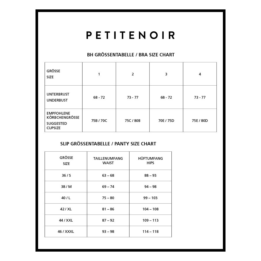 PetitNoir - størrelsesskema PetitNoir Størrelsesskema
