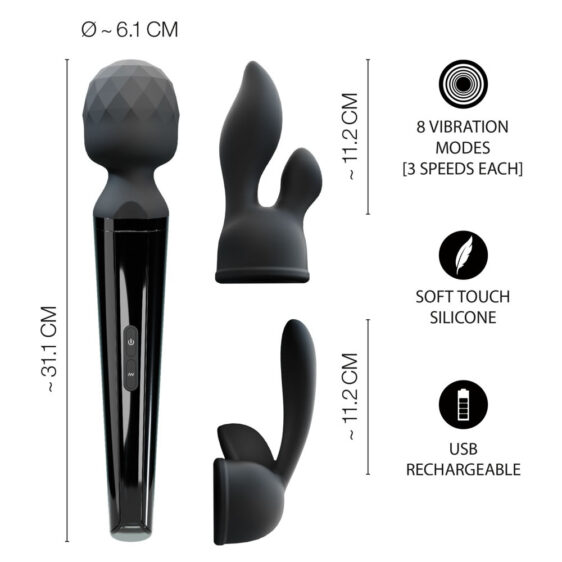 Wand Vibrator og Massagestav med 2 Ekstra Hoveder