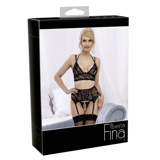 Abierta Fina Elise Lingeri Sæt med Strømpeholdere