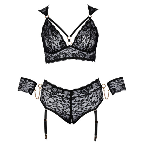 Blonde Lingeri Sæt i Sort med Blonde Armlænker