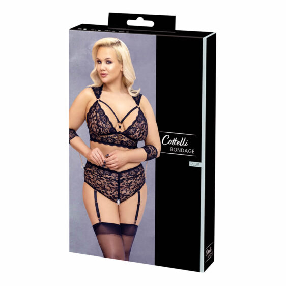 Blonde Lingeri Sæt i Sort med Blonde Armlænker