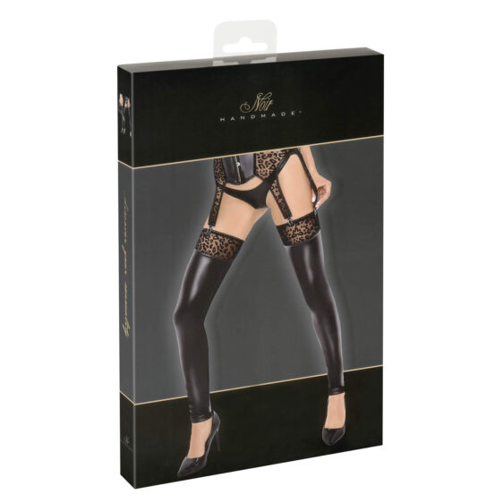 Noir Wetlook Overknee Strømper med Leopard Kant