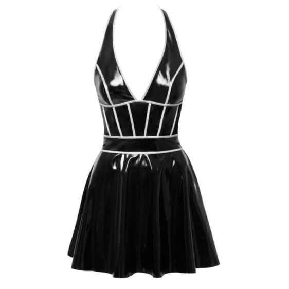 Vinyl Kjole med Sølvfarvede Striber