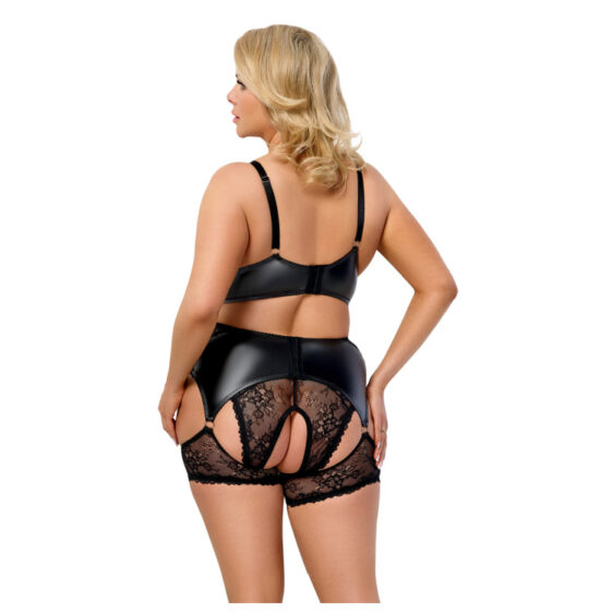 Sort Plus Size Blonde og Wetlook Lingeri Sæt