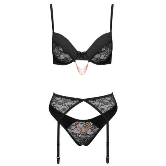 Blonde og Sating Lingeri Sæt med BH, Trusser og Hofteholder