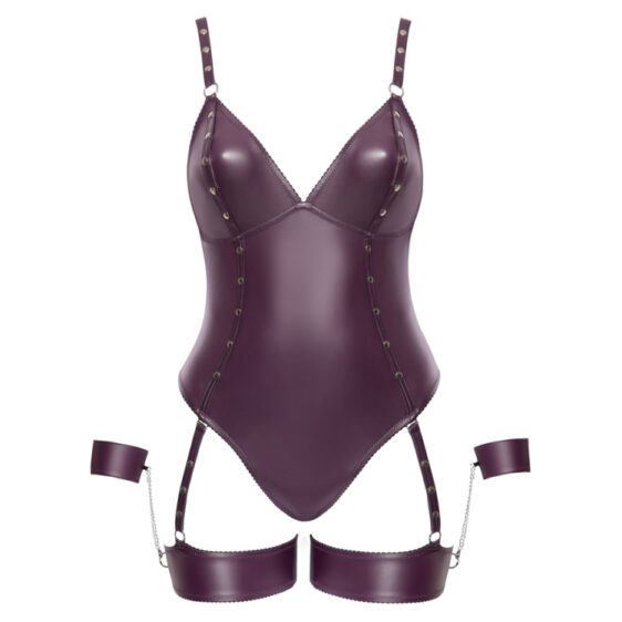 Lilla Plus Size Wetlook Body med Strømpebånd og Håndjern