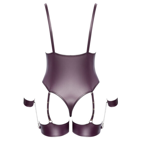 Lilla Plus Size Wetlook Body med Strømpebånd og Håndjern