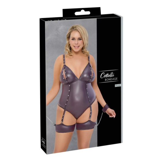 Lilla Plus Size Wetlook Body med Strømpebånd og Håndjern