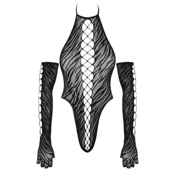 Netbody med Tigerstriber og Lange Handsker