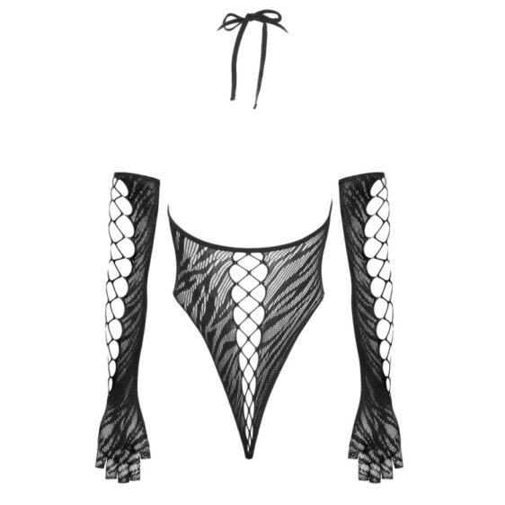 Netbody med Tigerstriber og Lange Handsker