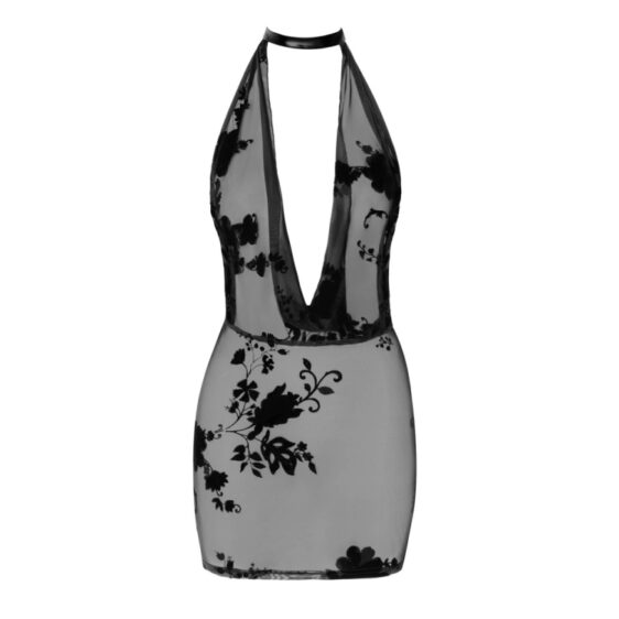 Noir Transparent Kjole med Floral Flock Print