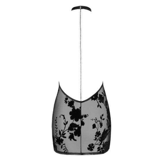 Noir Transparent Kjole med Floral Flock Print