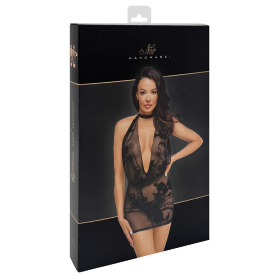 Noir Transparent Kjole med Floral Flock Print