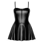 Noir Wetlook Kjole med Plisseret Nederdel