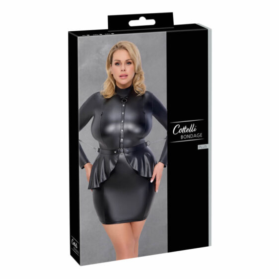 Plus Size Wetlook Kjole med Peplum og Håndjern
