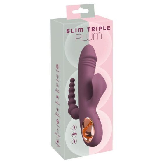 Slim Triple Plum Vibrator med Klitoris Stimulator og Anal Kæde