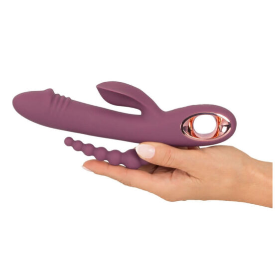 Slim Triple Plum Vibrator med Klitoris Stimulator og Anal Kæde