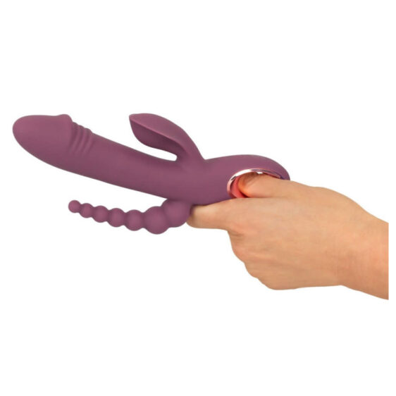 Slim Triple Plum Vibrator med Klitoris Stimulator og Anal Kæde