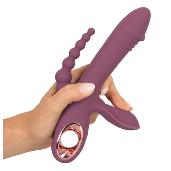 Slim Triple Plum Vibrator med Klitoris Stimulator og Anal Kæde