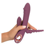 Slim Triple Plum Vibrator med Klitoris Stimulator og Anal Kæde