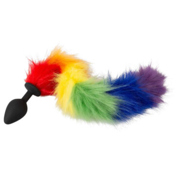 Fluffy Tail Anal Plug med Regnbue Farvet Hale