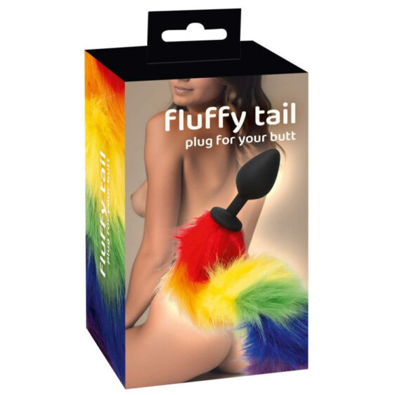 Fluffy Tail Anal Plug med Regnbue Farvet Hale