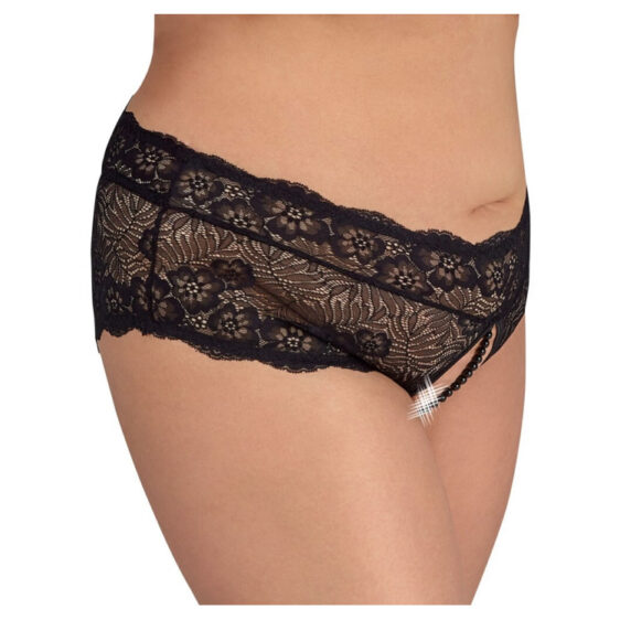 Plus Size Perle Trusser i Sorte Blonder - Bundløs