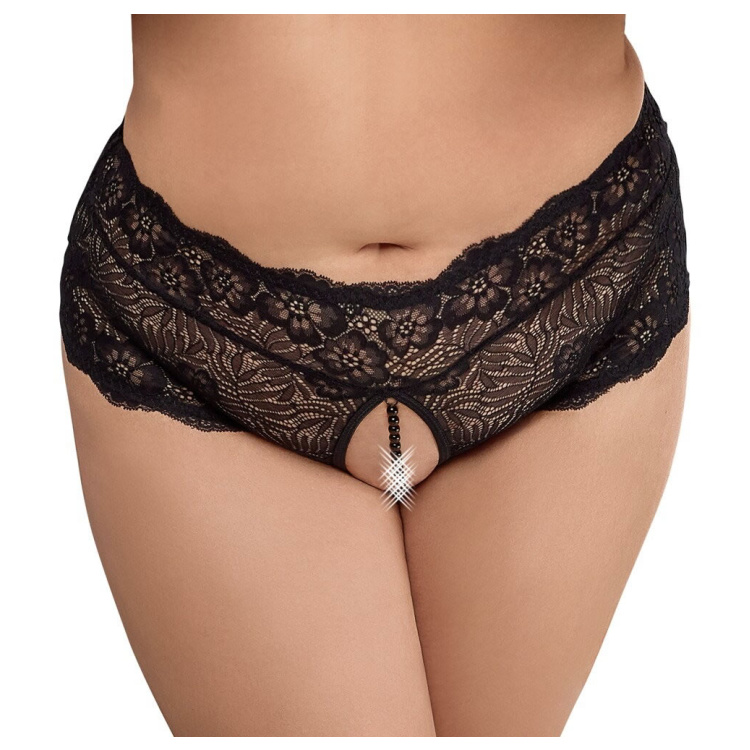 Plus Size Perle Trusser i Sorte Blonder