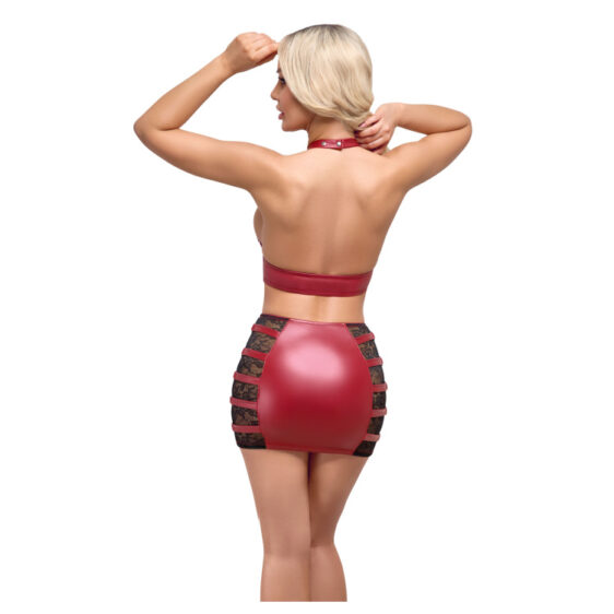 Rød Wetlook Crop Top med Stramt Nederdel