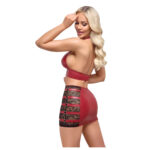 Rød Wetlook Crop Top med Stramt Nederdel