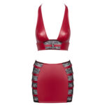 Rød Wetlook Crop Top med Stramt Nederdel