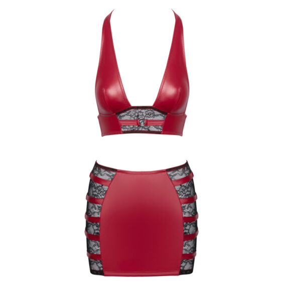 Rød Wetlook Crop Top med Stramt Nederdel