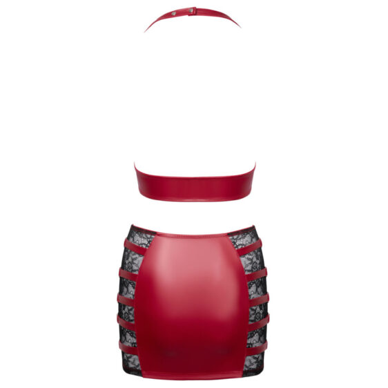 Rød Wetlook Crop Top med Stramt Nederdel